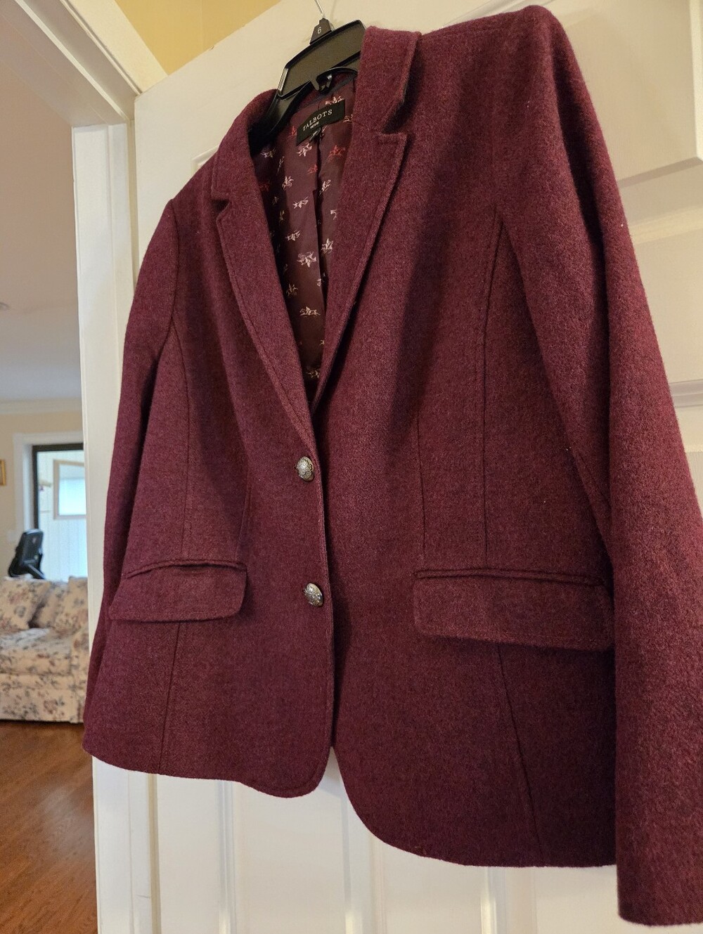 Talbots Wine Wool-Blend Tailored Blazer Size 14 Petite Never Worn